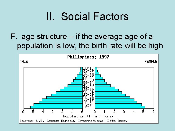 II. Social Factors F. age structure – if the average of a population is