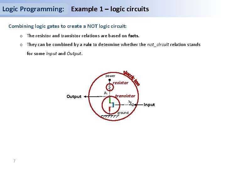 Logic Programming: Example 1 – logic circuits Combining logic gates to create a NOT