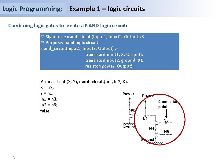 Logic Programming: Example 1 – logic circuits Combining logic gates to create a NAND
