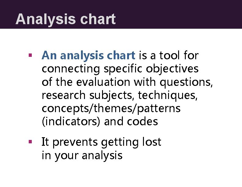 Analysis chart § An analysis chart is a tool for connecting specific objectives of