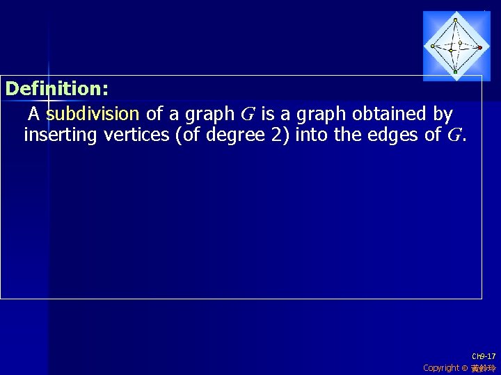 Definition: A subdivision of a graph G is a graph obtained by inserting vertices