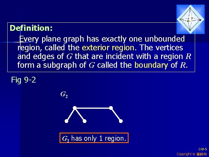 Definition: Every plane graph has exactly one unbounded region, called the exterior region. The