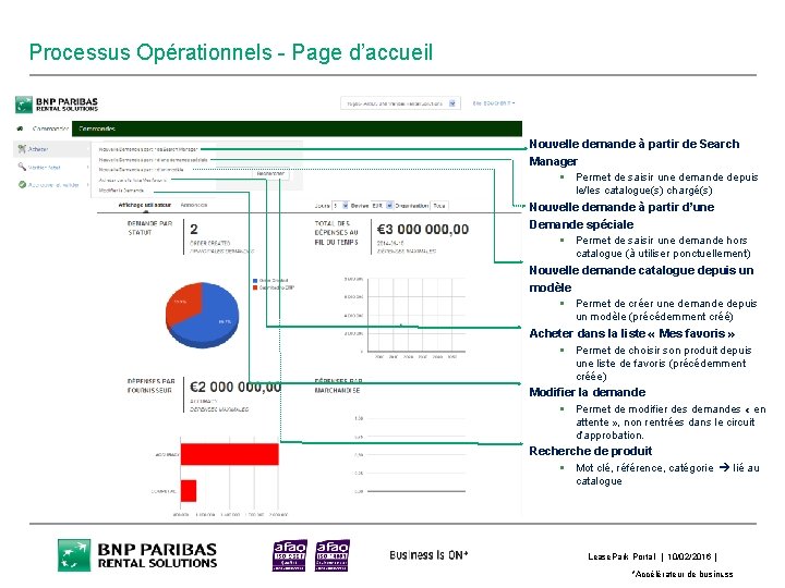 Processus Opérationnels - Page d’accueil Nouvelle demande à partir de Search Manager § Permet