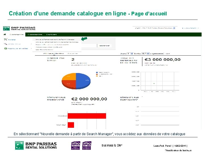 Création d’une demande catalogue en ligne - Page d’accueil En sélectionnant “Nouvelle demande à