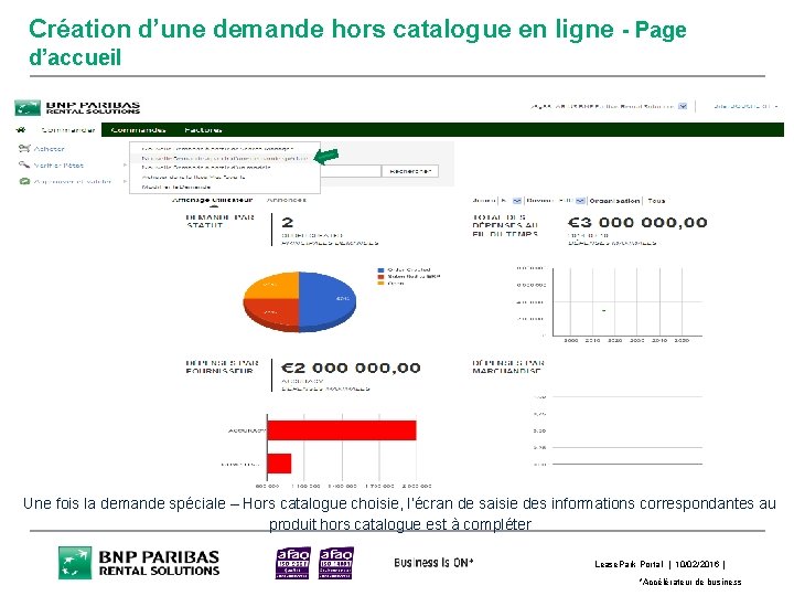 Création d’une demande hors catalogue en ligne - Page d’accueil Une fois la demande