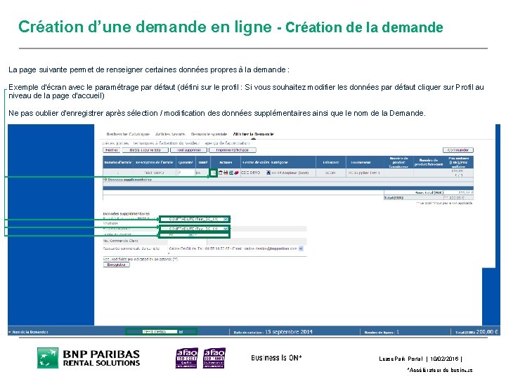 Création d’une demande en ligne - Création de la demande La page suivante permet