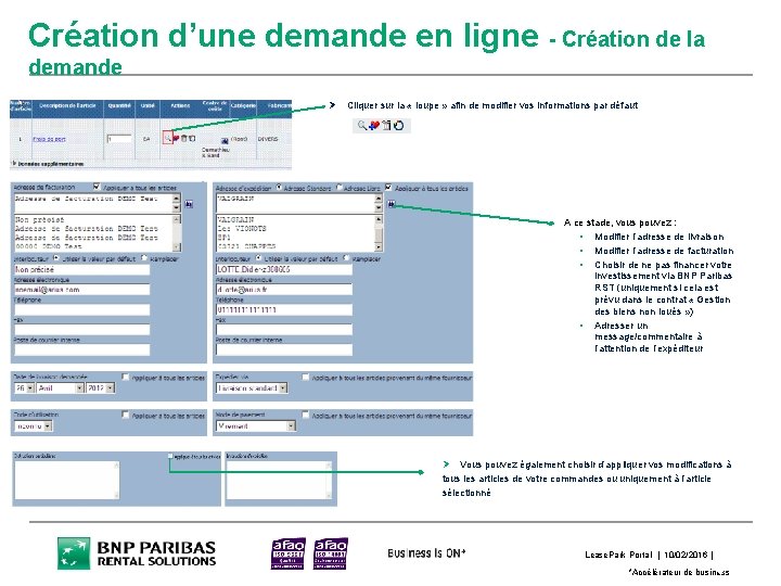 Création d’une demande en ligne - Création de la demande Ø Cliquer sur la