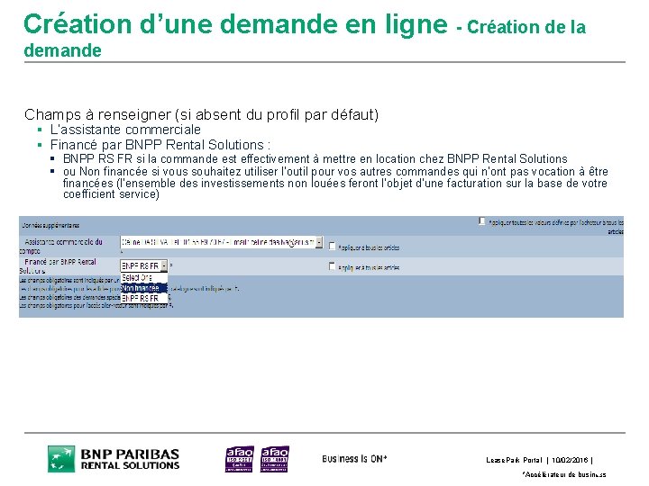 Création d’une demande en ligne - Création de la demande Champs à renseigner (si