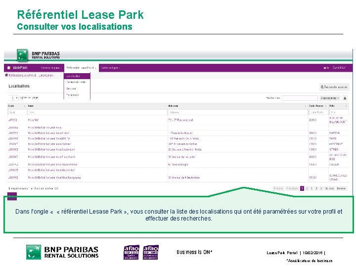 Référentiel Lease Park Consulter vos localisations Dans l’ongle « « référentiel Lesase Park »