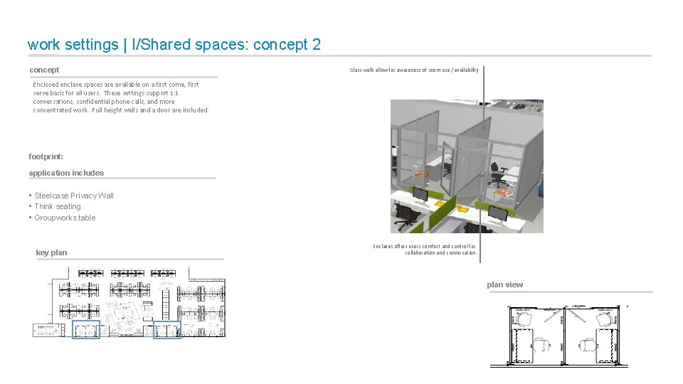 work settings | I/Shared spaces: concept 2 concept Glass walls allow for awareness of