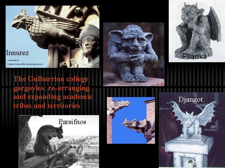 Innurez Pllanka The Gulbarrion college gargoyles: re-arranging and expanding academic tribes and territories Parsifnos