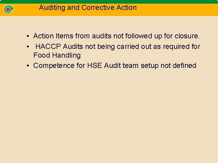 Auditing and Corrective Action • Action Items from audits not followed up for closure.
