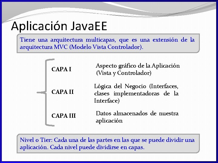 Aplicación Java. EE Tiene una arquitectura multicapas, que es una extensión de la arquitectura