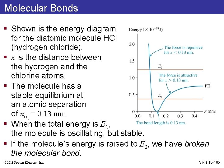 Molecular Bonds § Shown is the energy diagram for the diatomic molecule HCl (hydrogen