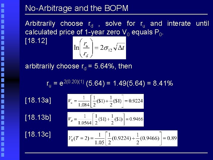 No-Arbitrage and the BOPM Arbitrarily choose rd , solve for ru and interate until