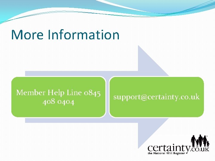 More Information Member Help Line 0845 408 0404 support@certainty. co. uk 