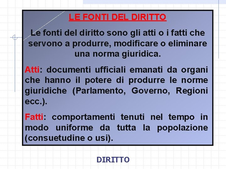 LE FONTI DEL DIRITTO Le fonti del diritto sono gli atti o i fatti