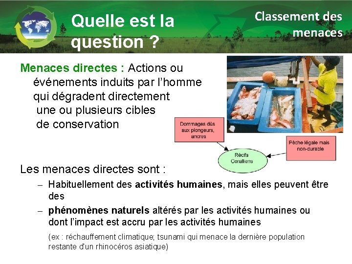 Quelle est la question ? Classement des menaces Menaces directes : Actions ou événements