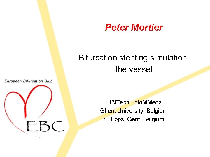 Peter Mortier Bifurcation stenting simulation: the vessel IBi. Tech - bio. MMeda Ghent University,