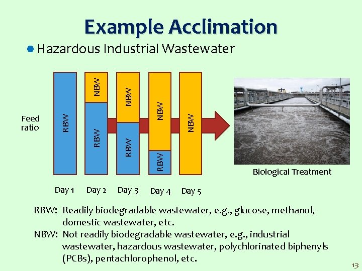 Example Acclimation Day 1 Day 2 Day 3 NBW RBW Feed ratio RBW NBW