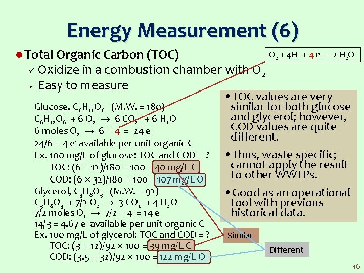 Energy Measurement (6) l Total Organic Carbon (TOC) Oxidize in a combustion chamber with