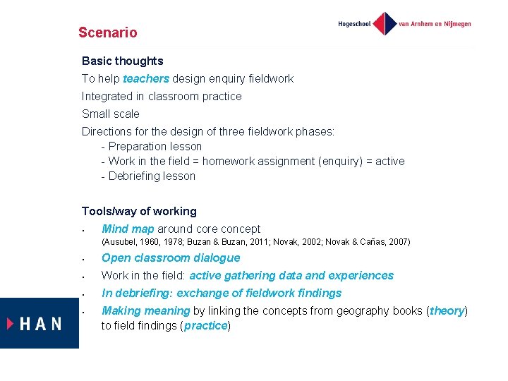 Scenario Basic thoughts To help teachers design enquiry fieldwork Integrated in classroom practice Small
