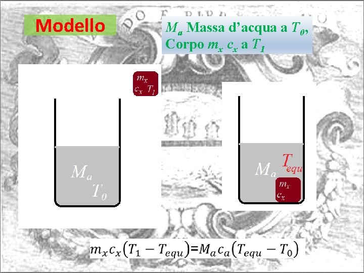 Modello Ma Massa d’acqua a T 0, Corpo mx cx a T 1 