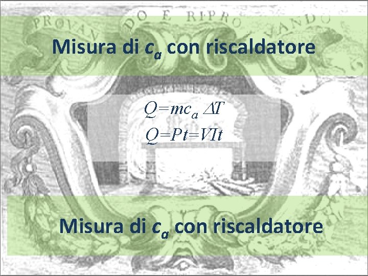 Misura di ca con riscaldatore Q=mca DT Q=Pt=VIt Misura di ca con riscaldatore 