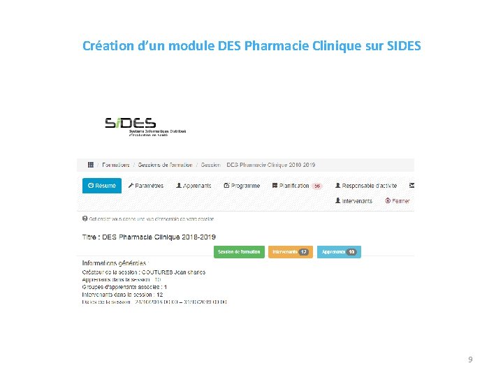 Création d’un module DES Pharmacie Clinique sur SIDES 9 