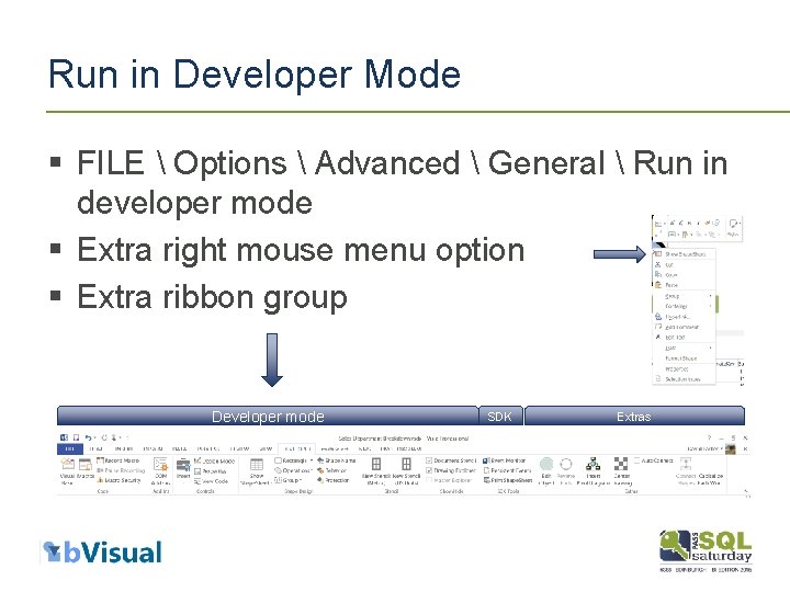 Run in Developer Mode § FILE  Options  Advanced  General  Run