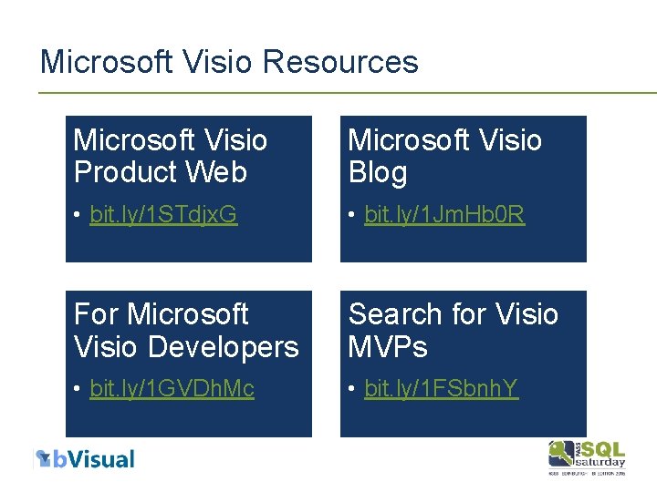 Microsoft Visio Resources Microsoft Visio Product Web Microsoft Visio Blog • bit. ly/1 STdjx.