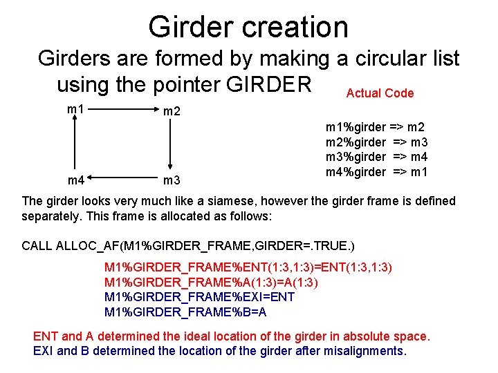 Girder creation Girders are formed by making a circular list using the pointer GIRDER