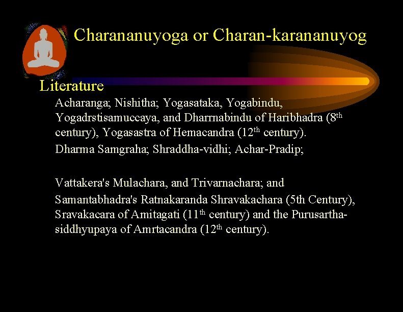 Charananuyoga or Charan-karananuyog Literature Acharanga; Nishitha; Yogasataka, Yogabindu, Yogadrstisamuccaya, and Dharrnabindu of Haribhadra (8 Charananuyoga or Charan-karananuyog Literature Acharanga; Nishitha; Yogasataka, Yogabindu, Yogadrstisamuccaya, and Dharrnabindu of Haribhadra (8