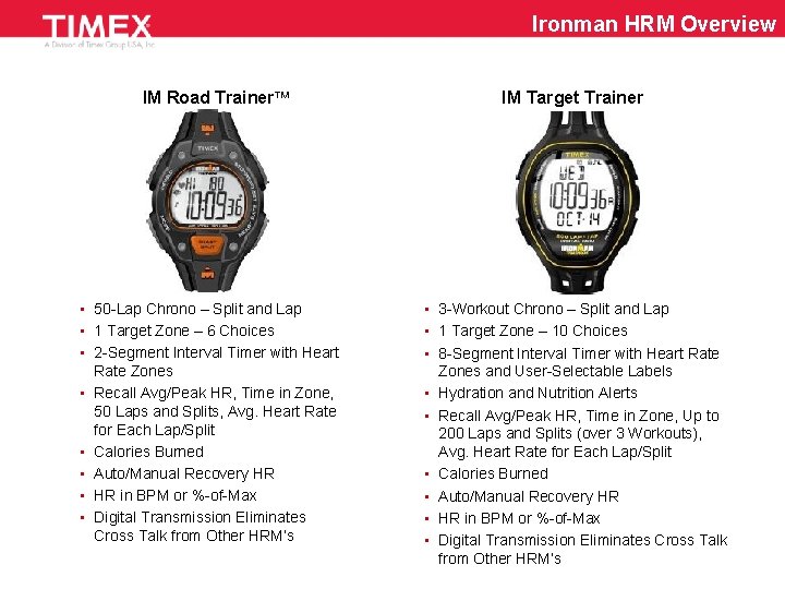 Ironman HRM Overview IM Road Trainer • 50 -Lap Chrono – Split and Lap