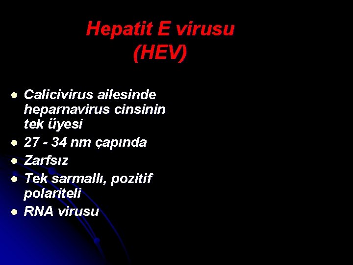 Hepatit E virusu (HEV) l l l Calicivirus ailesinde heparnavirus cinsinin tek üyesi 27