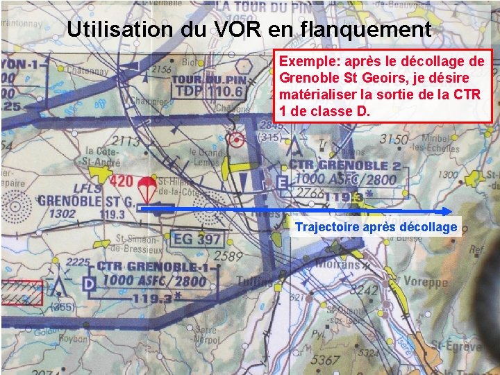 Utilisation du VOR en flanquement Exemple: après le décollage de Grenoble St Geoirs, je