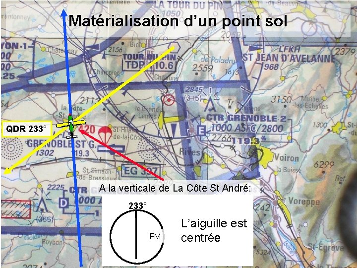 Matérialisation d’un point sol QDR 233° A la verticale de La Côte St André: