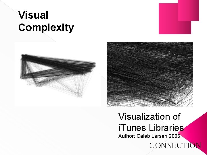 Visual Complexity Visualization of i. Tunes Libraries Author: Caleb Larsen 2006 CONNECTION 