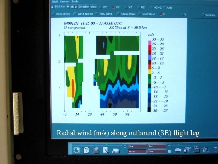 Radial wind (m/s) along outbound (SE) flight leg 