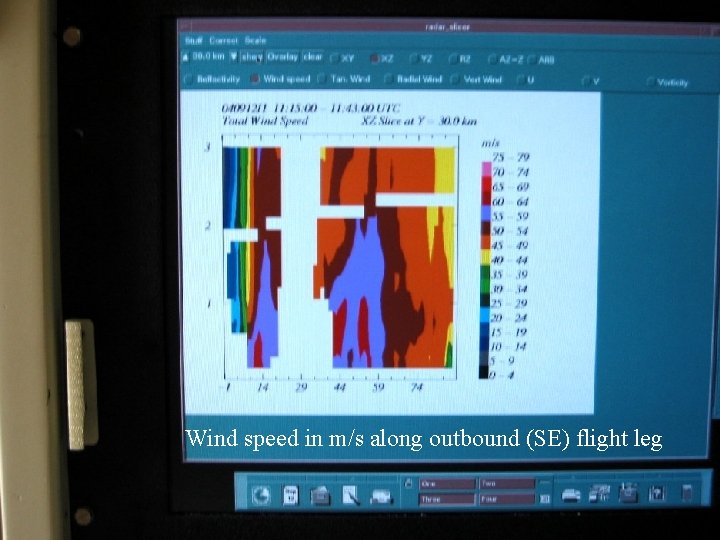 Wind speed in m/s along outbound (SE) flight leg 