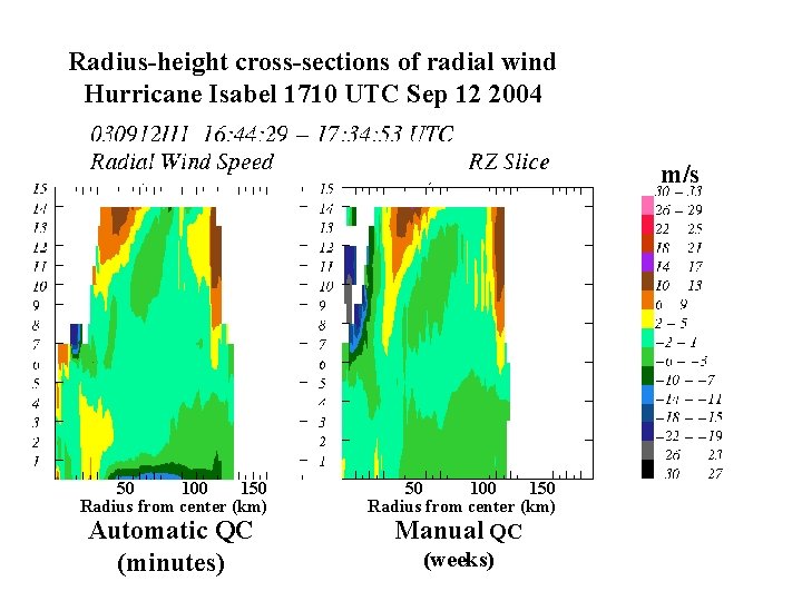 Radius-height cross-sections of radial wind Hurricane Isabel 1710 UTC Sep 12 2004 m/s 50