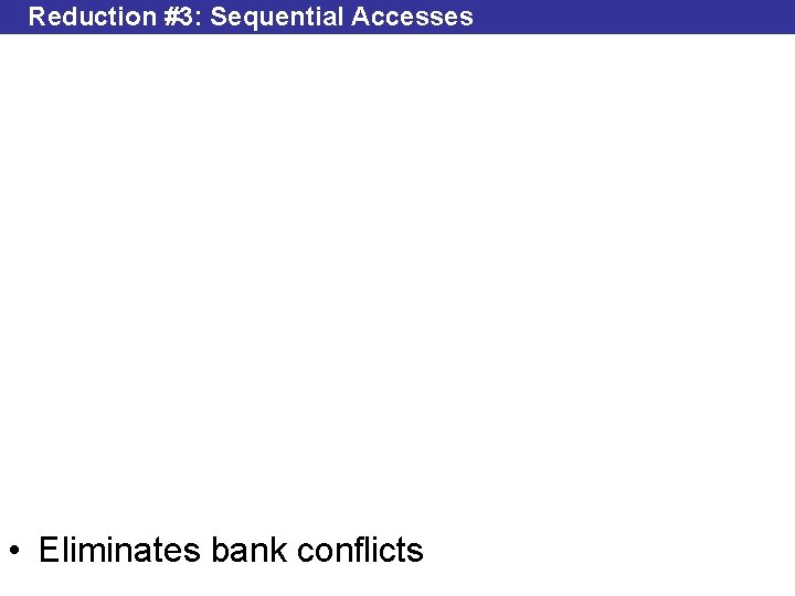 Reduction #3: Sequential Accesses • Eliminates bank conflicts 