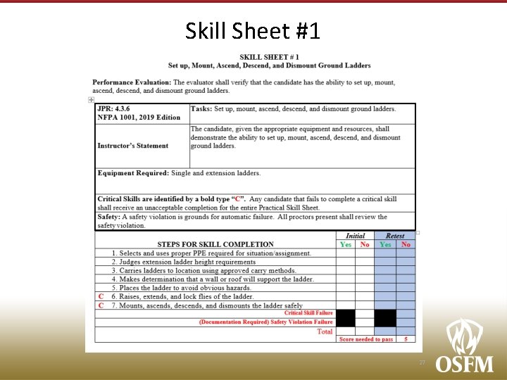 Skill Sheet #1 27 