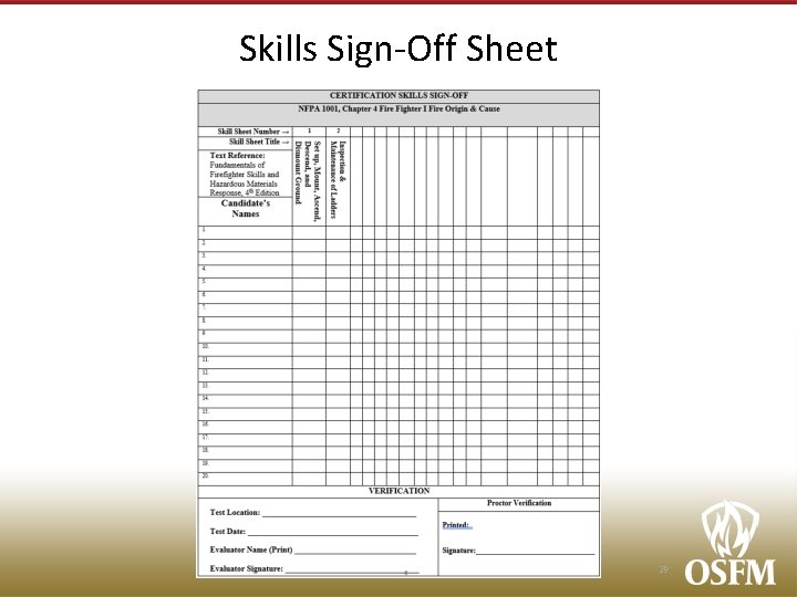 Skills Sign-Off Sheet 29 