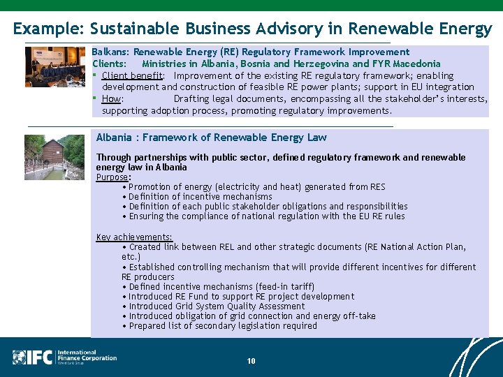 Example: Sustainable Business Advisory in Renewable Energy Balkans: Renewable Energy (RE) Regulatory Framework Improvement