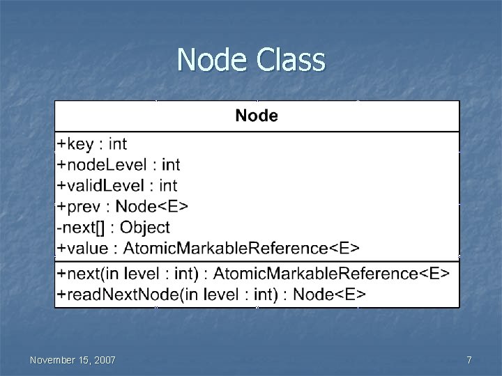 Node Class November 15, 2007 7 