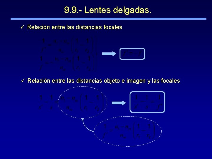 9. 9. - Lentes delgadas. ü Relación entre las distancias focales ü Relación entre