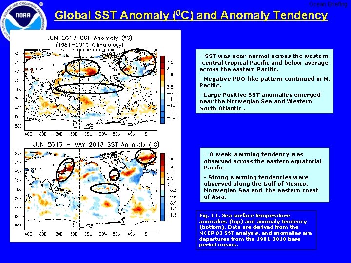 Ocean Briefing Global SST Anomaly (0 C) and Anomaly Tendency - SST was near-normal