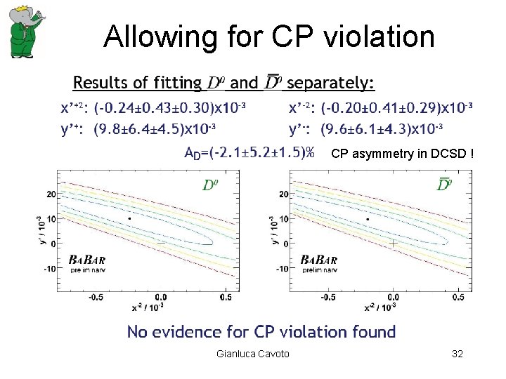 Allowing for CP violation CP asymmetry in DCSD ! Gianluca Cavoto 32 Allowing for CP violation CP asymmetry in DCSD ! Gianluca Cavoto 32