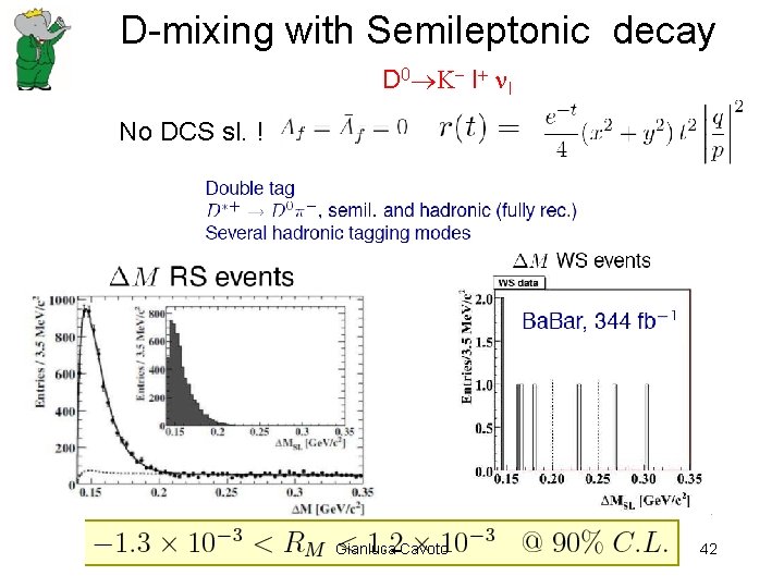 D-mixing with Semileptonic decay D 0 l l No DCS sl. ! Gianluca Cavoto
